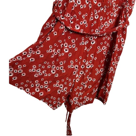 LOFT Ann Taylor Red Floral Sleeveless Belted Shorts Romper, Size XS - Picture 6 of 6